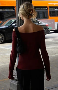 John Galt Burgundy Off-The-Shoulder Top