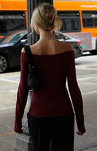 John Galt Burgundy Off-The-Shoulder Top