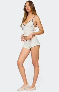 Edikted Avalon Dotted Pointelle Ruffle Tank Top