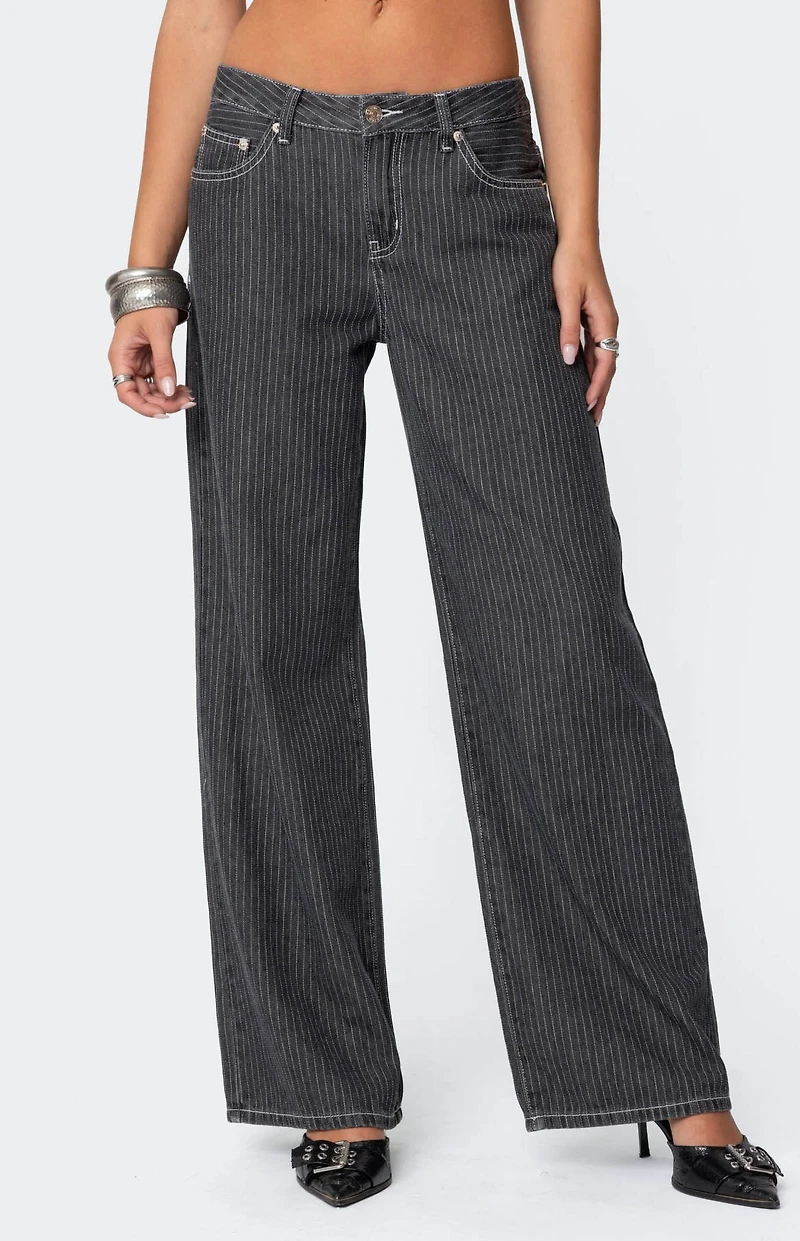 Edikted Pinstripe Low Rise Jeans