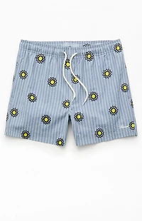 Pacsun Daisy Striped Seersucker 5" Swim Trunks