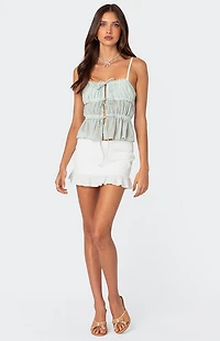 Edikted Addy Tie Front Sheer Chiffon Top