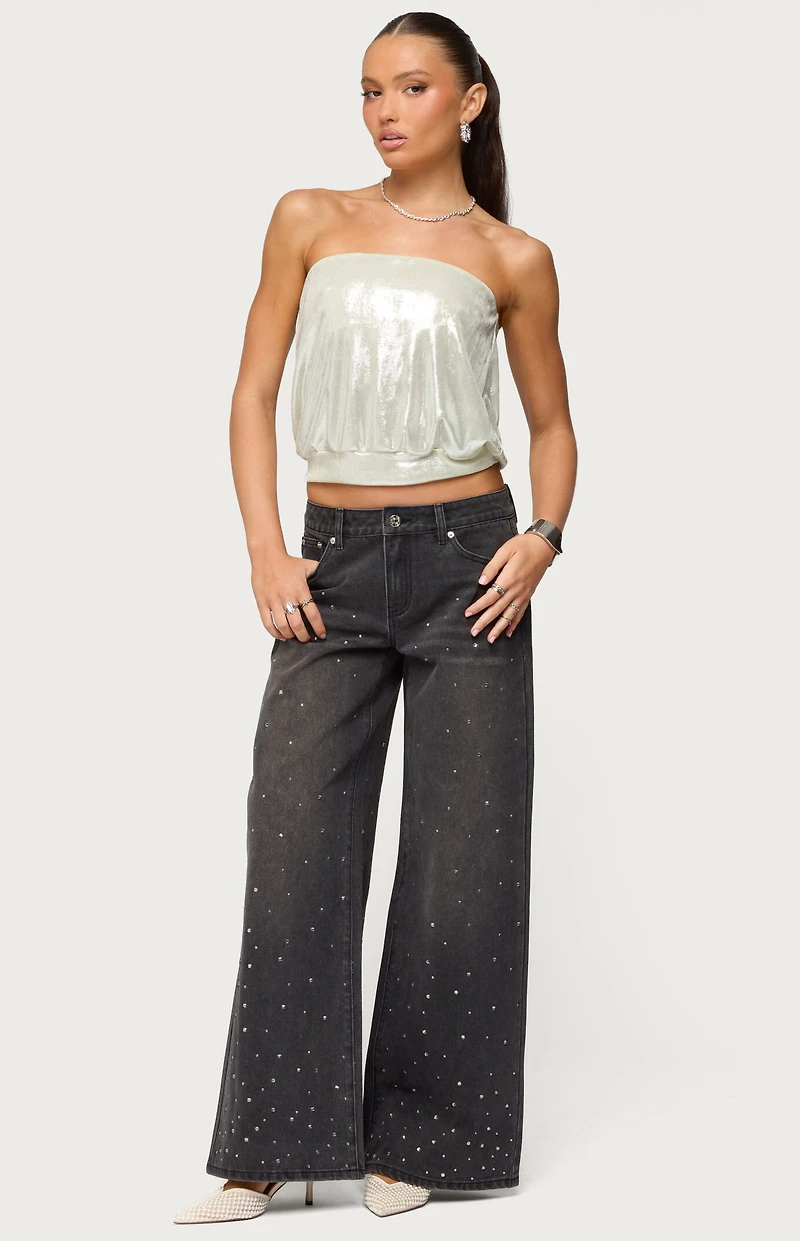 Edikted Leira Silky Sparkly Strapless Top
