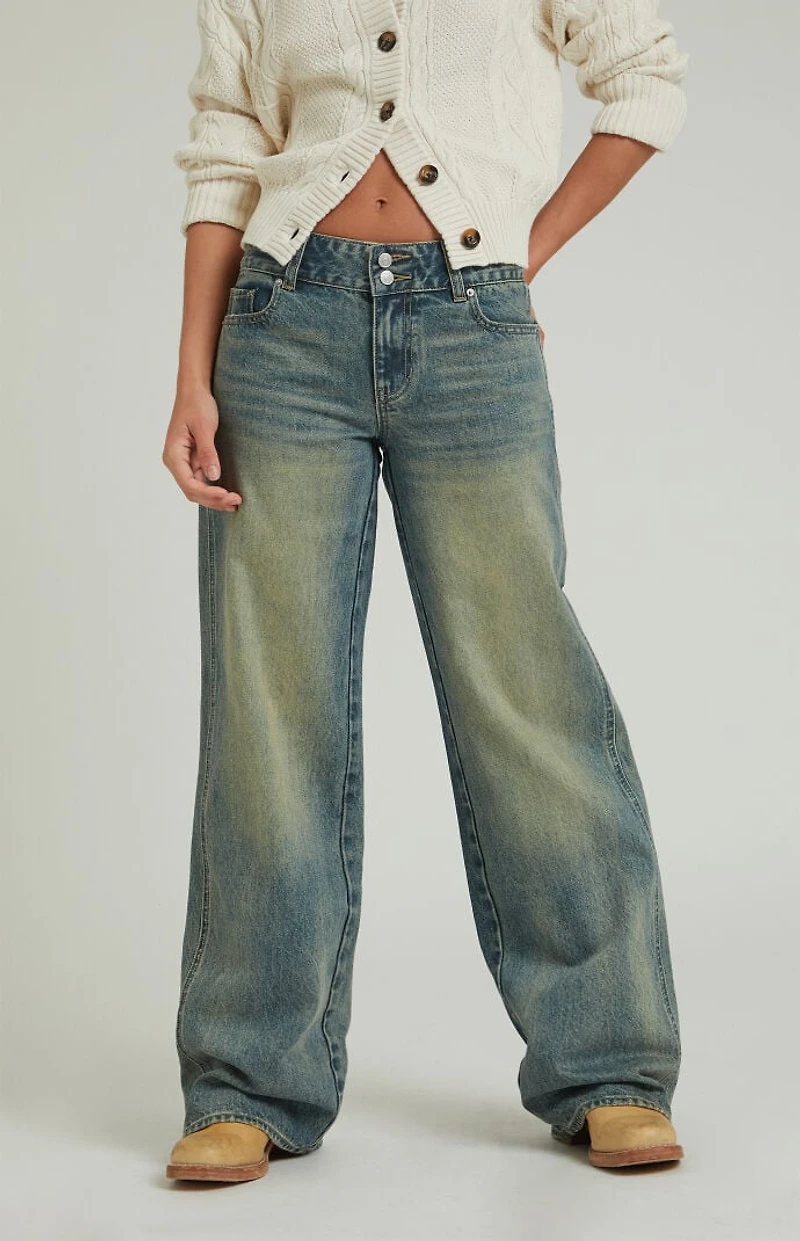 Pacsun Casey Low Rise Baggy Jeans 2-Button Medium Indigo