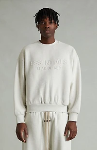 Fear of God ESSENTIALS Heather Oatmeal Embossed Classic Crew Neck Sweatshirt