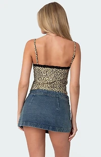 Edikted Leopard Printed Lace Trim Tank Top