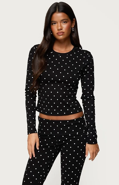 Edikted Daliya Polka Dot Long Sleeve Top