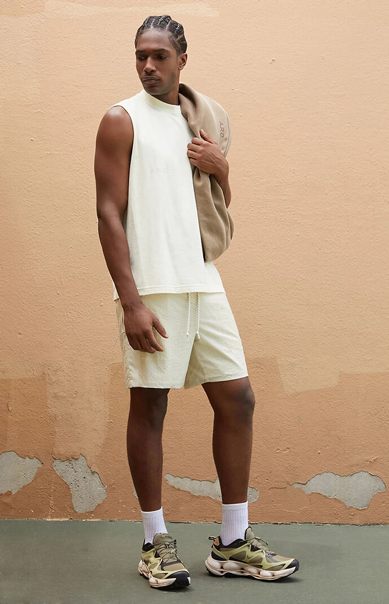 A.R.C. Off White Vintage Wash Cut Muscle T-Shirt