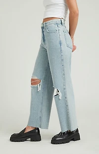 Pacsun Nora Cropped Wide Leg Jeans Ripped Light Indigo