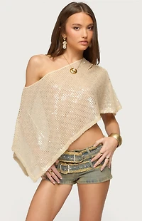Edikted Alanna Sheer Sequin Poncho