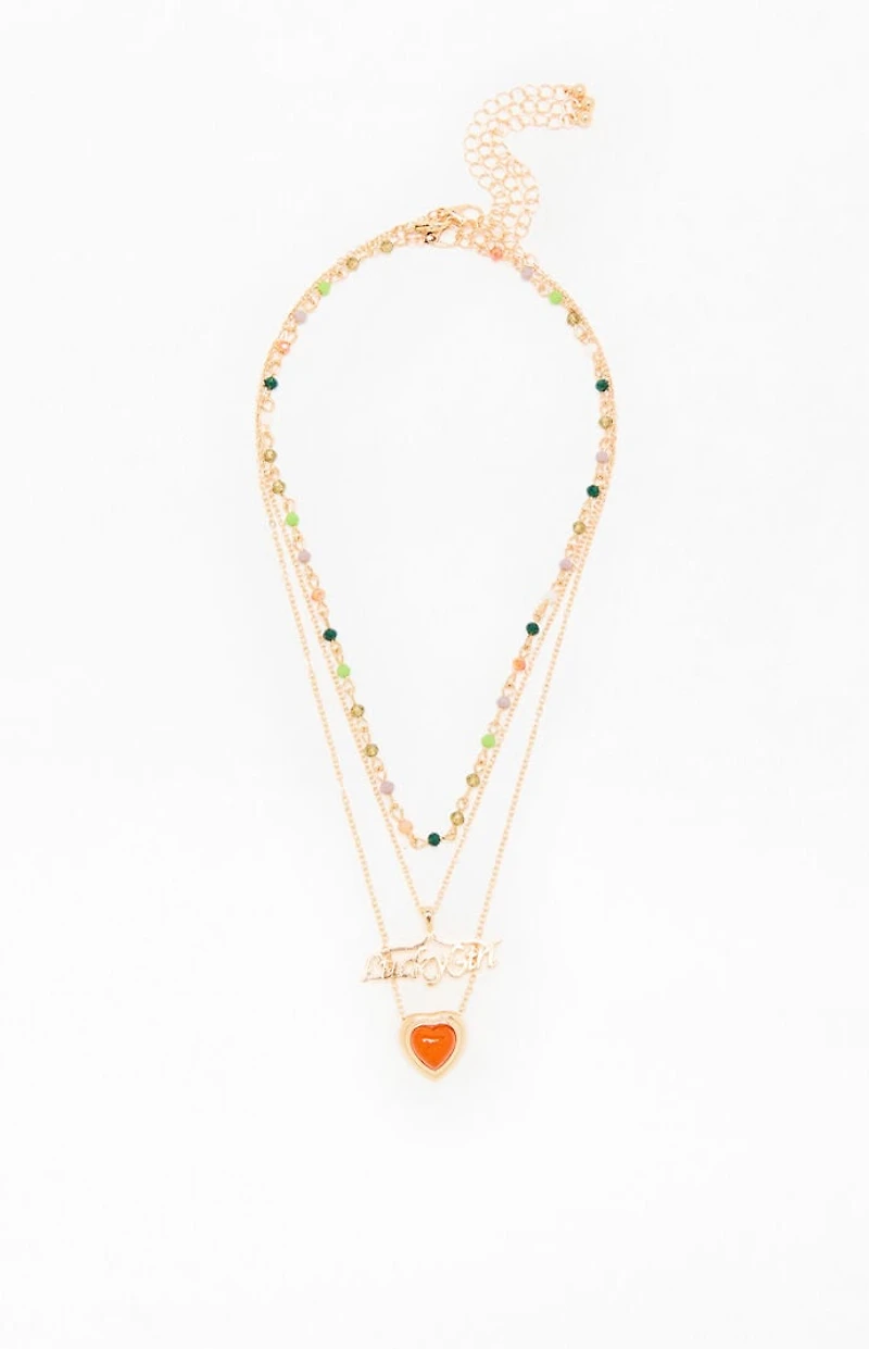 LA Hearts Lucky Girl Beaded Layered Necklace