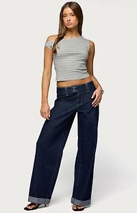 Edikted Cuffed Low Rise Straight Leg Jeans