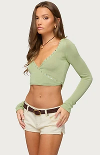 Edikted Hyla Button Cropped Wrap Top