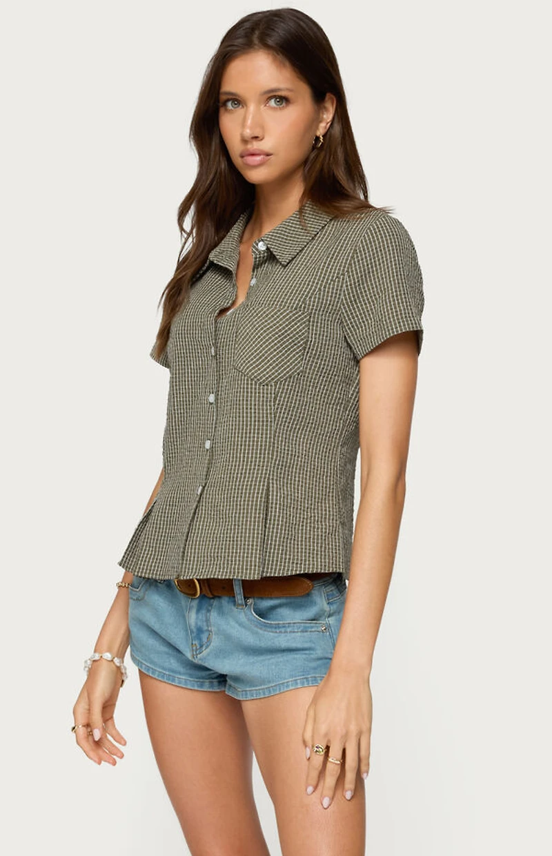 Edikted Alisa Plaid Tailored Button Up Shirt