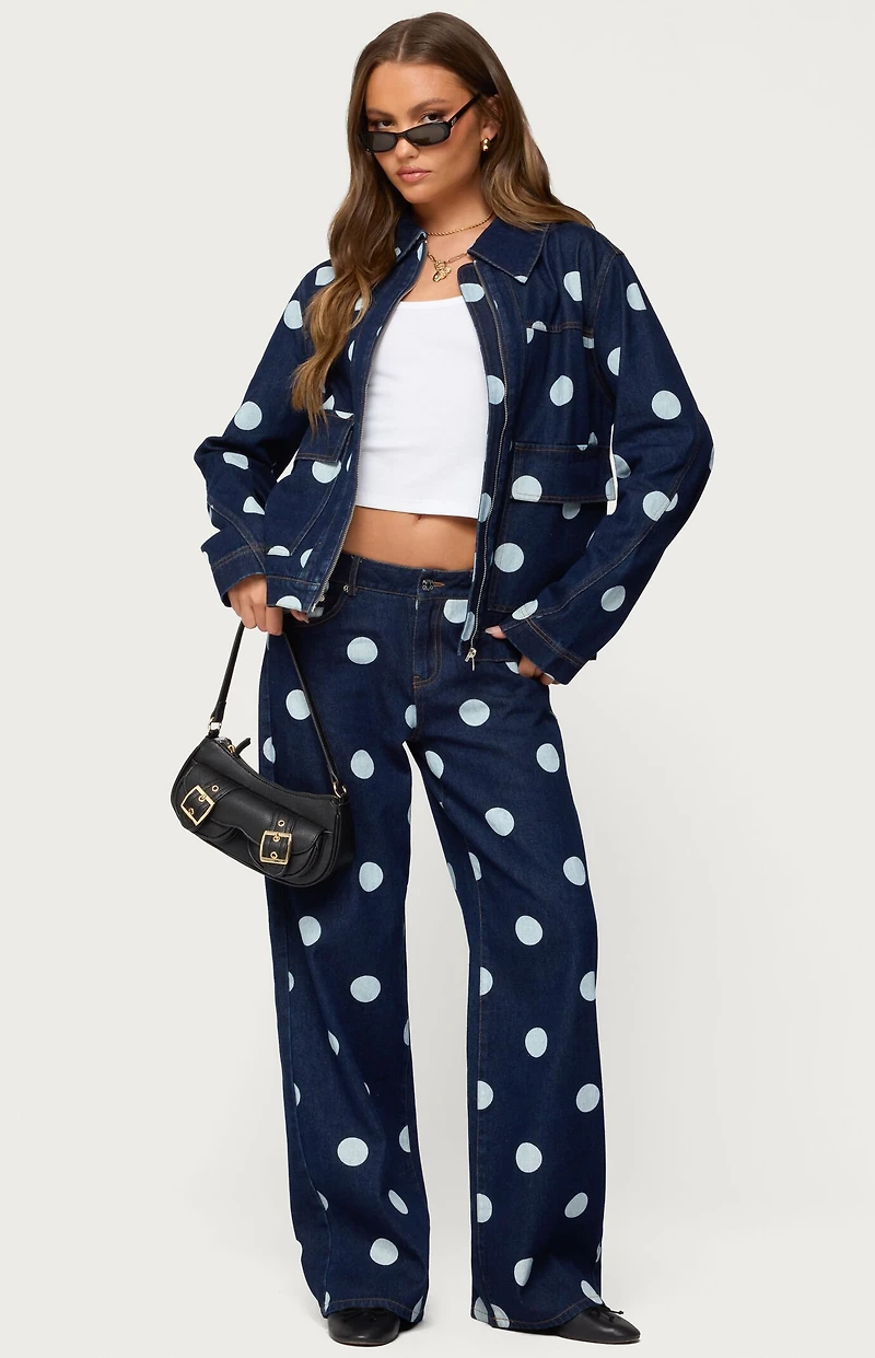Edikted Leyah Polka Dot Low Rise Jeans
