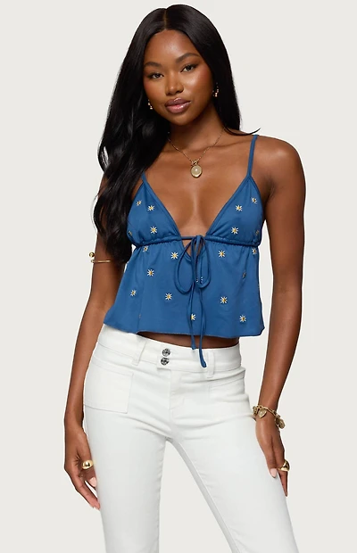 Edikted Soleil Embroidered Open Back Top