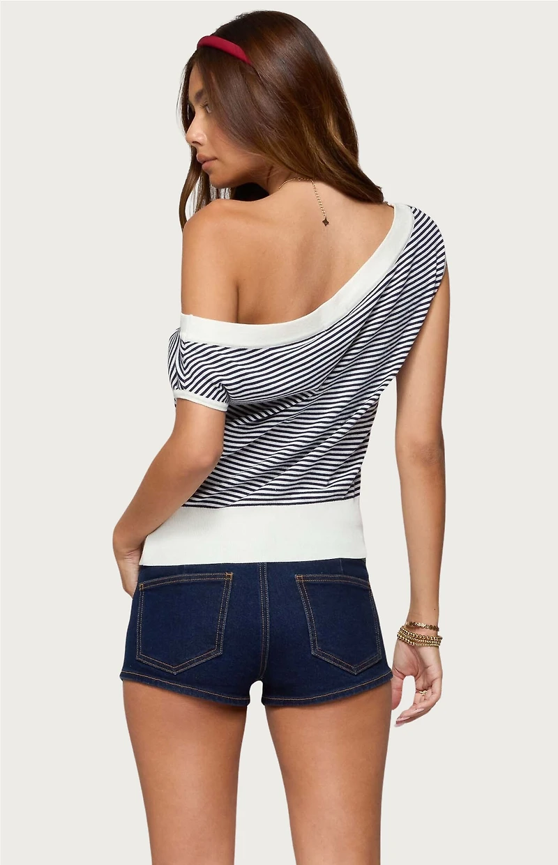Edikted Lottey Striped Off Shoulder Knit Top