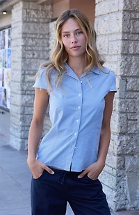 John Galt Light Blue Gingham Rue Collared Top