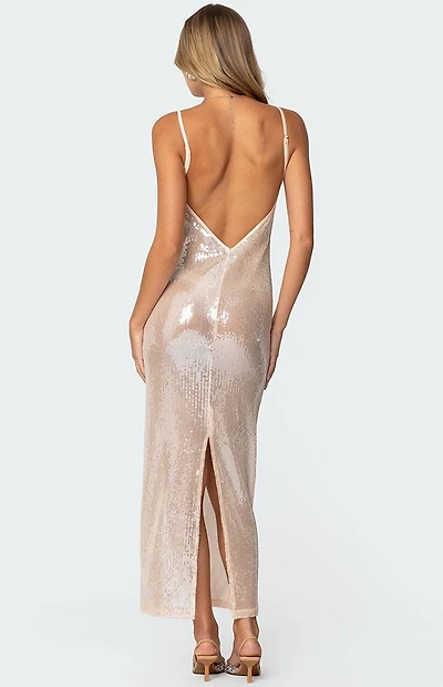 Edikted Sheer Sequin Slitted Maxi Dress