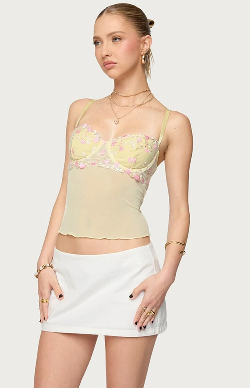Edikted Embroidered Floral Sheer Bra Top