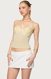 Edikted Embroidered Floral Sheer Bra Top