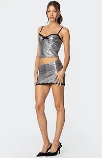 Edikted Revel Lace Trim Sequin Mini Skirt