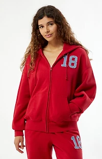 Pacsun Denim Applique Zip Up Hoodie