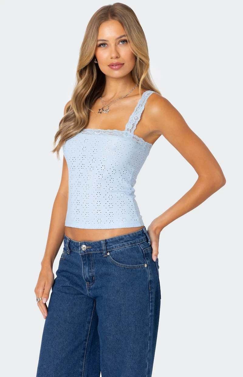 Edikted Virginia Lace Trim Eyelet Tank Top