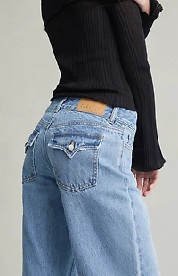 Pacsun Casey Low Rise Baggy Jeans Double Button Medium Indigo