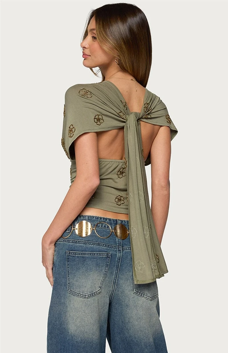 Edikted Ellora Beaded Flutter Tie Top