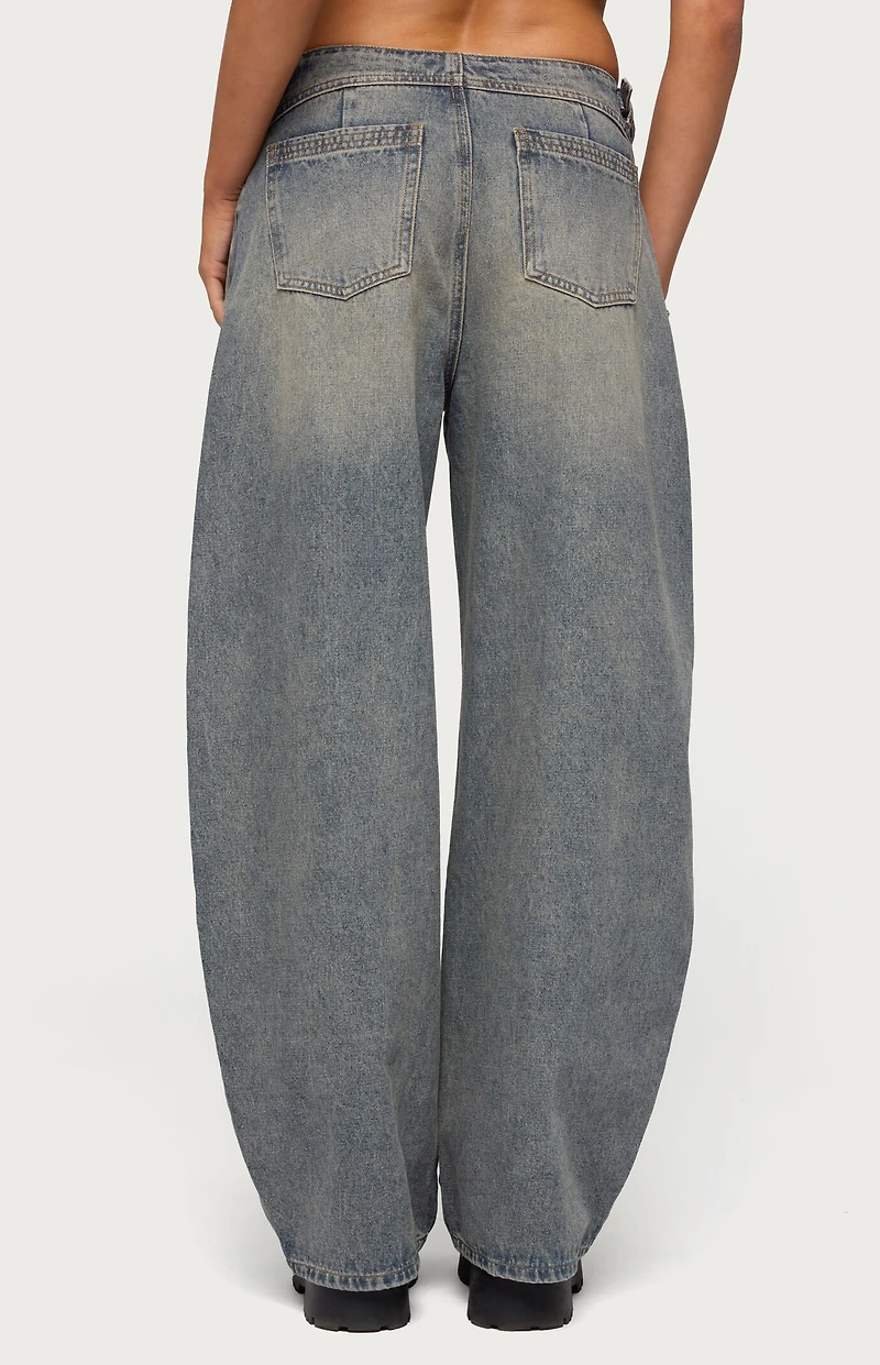 Edikted Side Belt Low Rise Barrel Jeans