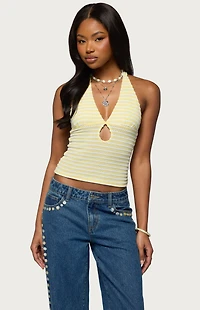 Edikted Maylah Keyhole Striped Textured Halter Top