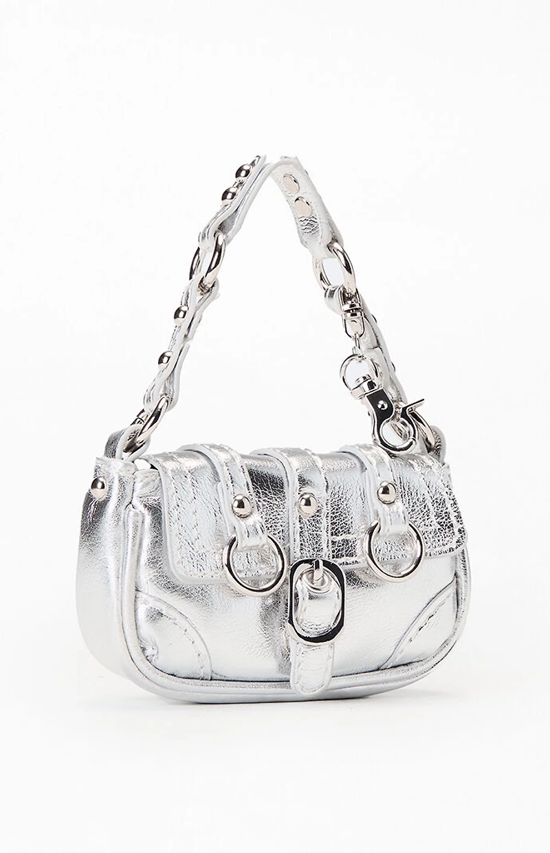 Pacsun Silver Faux Leather Mini Buckle Bag