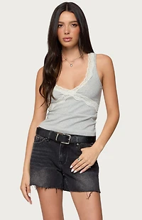 Edikted Oriana Contrast Lacey V Neck Top
