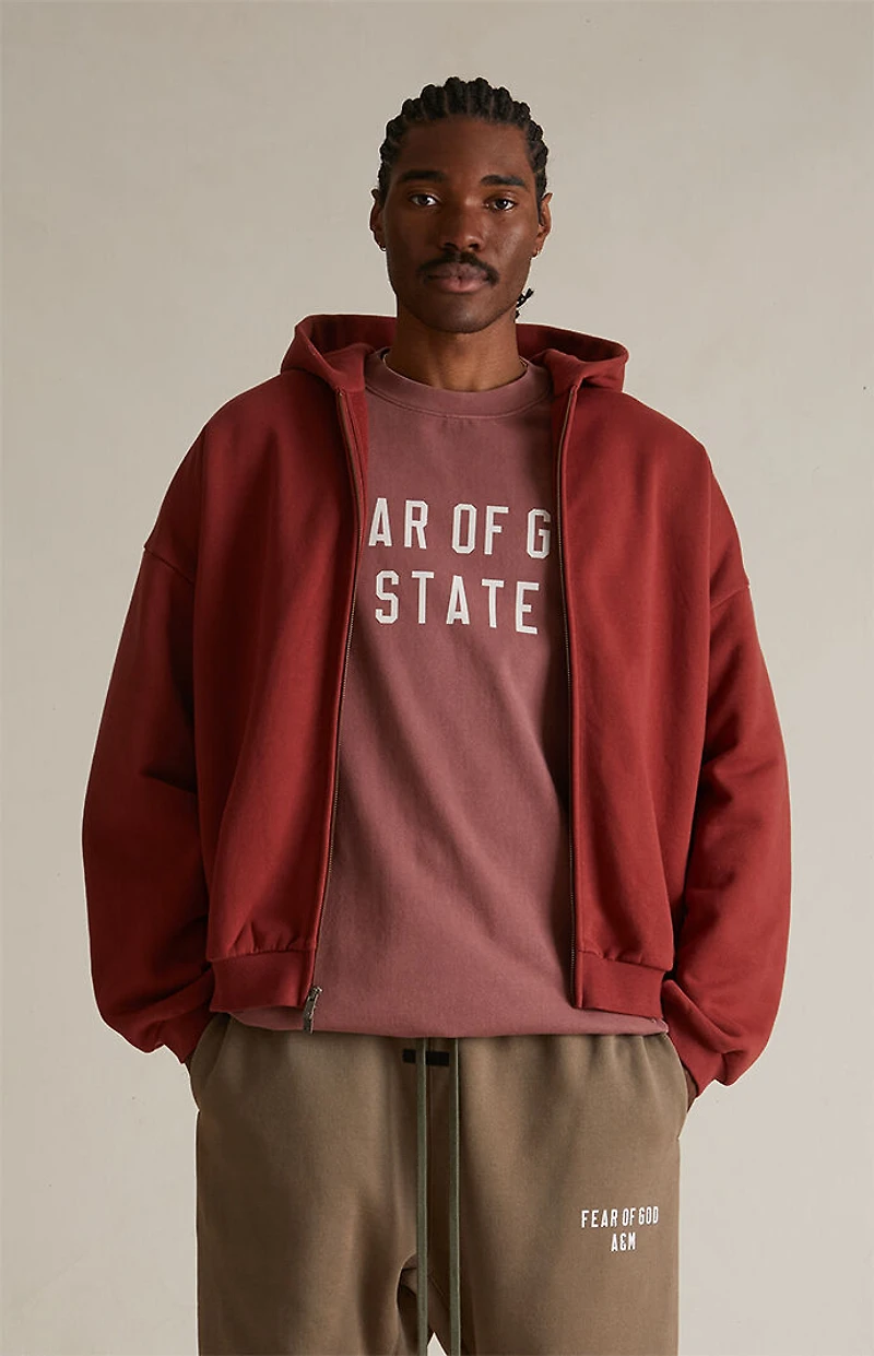 Fear of God ESSENTIALS Crimson Heavy Fleece Full Zip Hoodie