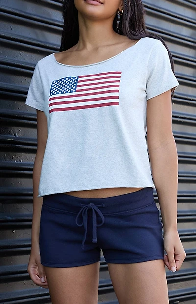 John Galt White Robyn American Flag Short Sleeve Off-The-Shoulder Top