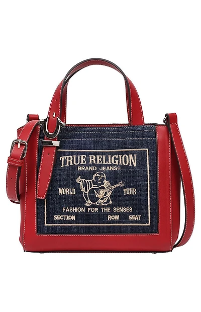 True Religion Red Arvin Buddha Motif Crossbody Tote Bag