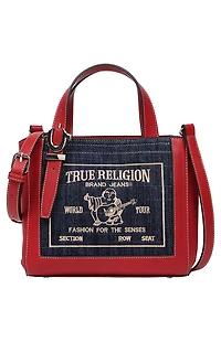 True Religion Red Arvin Buddha Motif Crossbody Tote Bag
