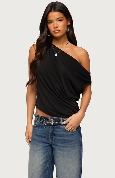 Edikted Ofelia Asymmetric Off Shoulder Ruched Top