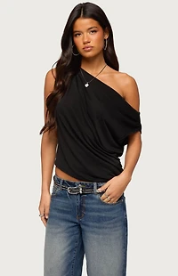 Edikted Ofelia Asymmetric Off Shoulder Ruched Top