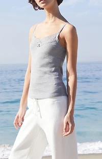 John Galt Light Gray Lace Trim Tank Top
