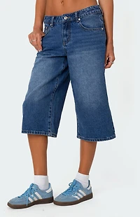 Edikted Xtra Long Low Rise Denim Bermuda Shorts