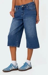 Edikted Xtra Long Low Rise Denim Bermuda Shorts