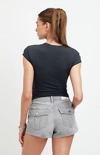 Pacsun Ivy High Waisted Festival Jean Shorts Button Gray