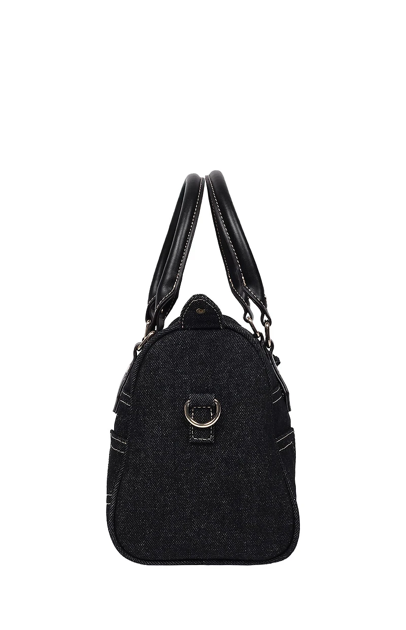 True Religion Black Denim Heritage Satchel Bag
