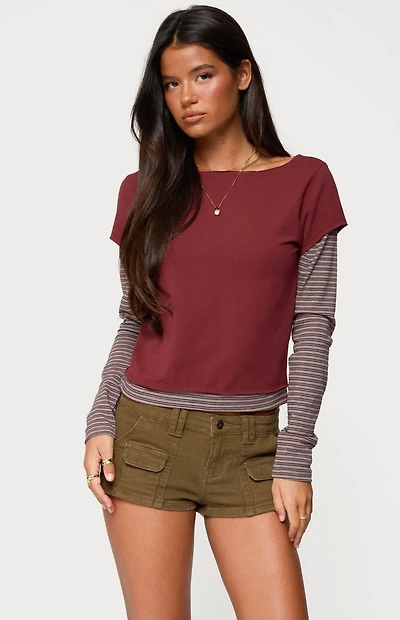 Edikted Layered Stripey Long Sleeve T-Shirt