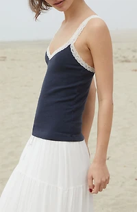 John Galt Navy Honor Lace Tank Top