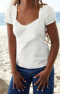 John Galt White Puff Sleeve Top