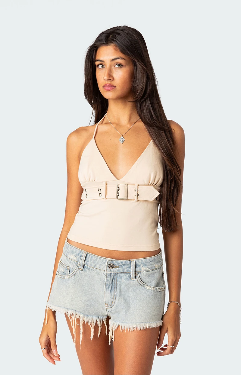 Edikted Birdie Buckle Belted Top