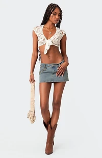 Edikted Rocco Tie Front Crochet Top